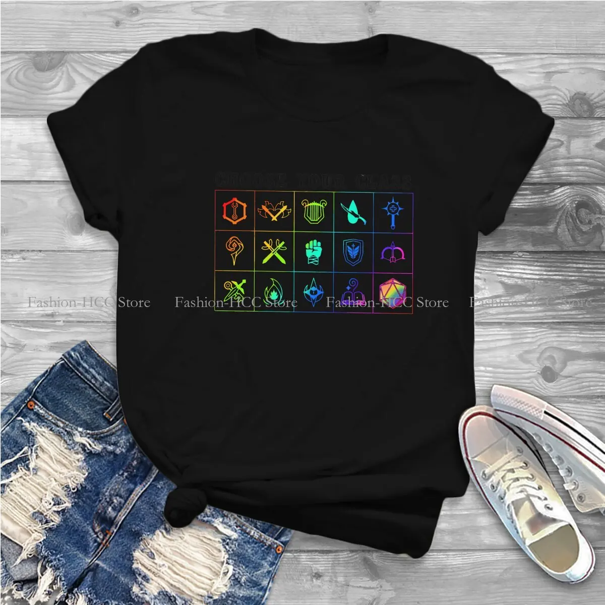 Dungeon Polyester TShirt for Women Choose your Class Rainbow Humor Casual Tee T Shirt Novelty