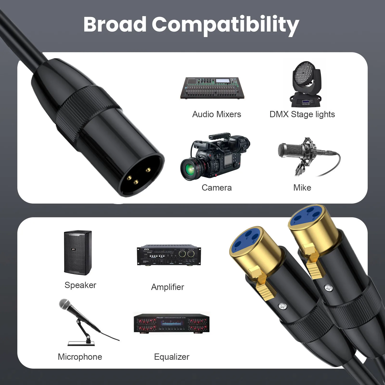 XLR 3P Splitter Cable, XLR Male to Dual XLR Female Y-Splitter 3Pin Balanced Microphone Cable (XLR-M to Two XLR-F)