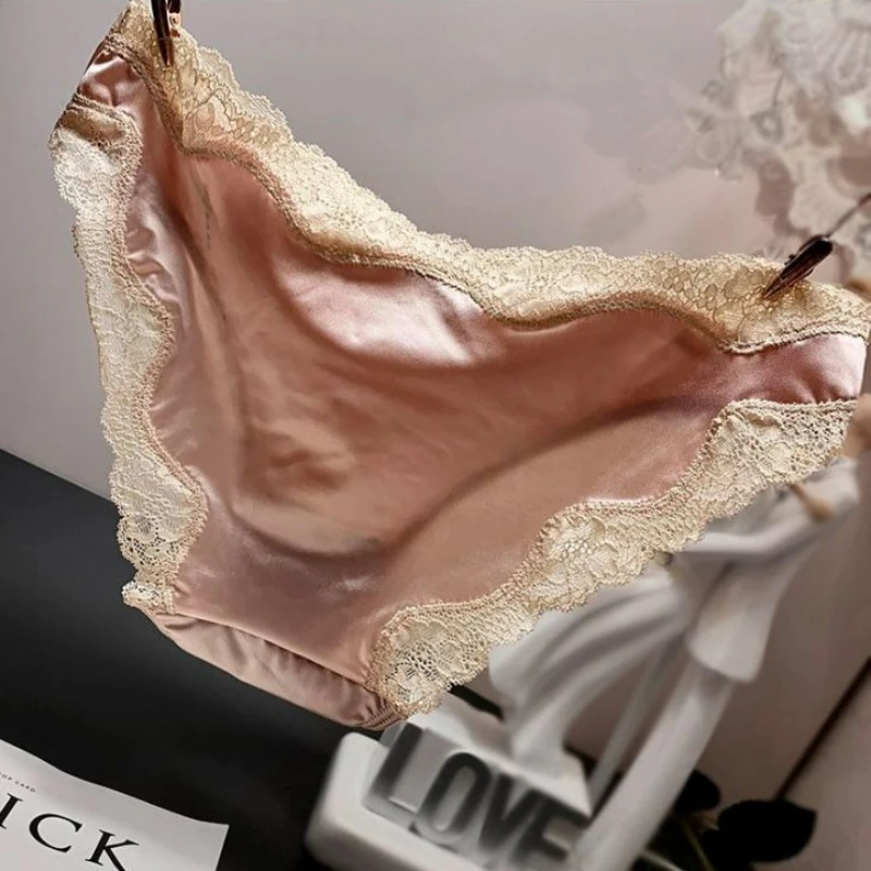 High-End Fashion Stitching Traceless Lace Underwear Women\'s Sexy Silky Letter Panties Comfortable Pure Cotton Crotch Girl Briefs