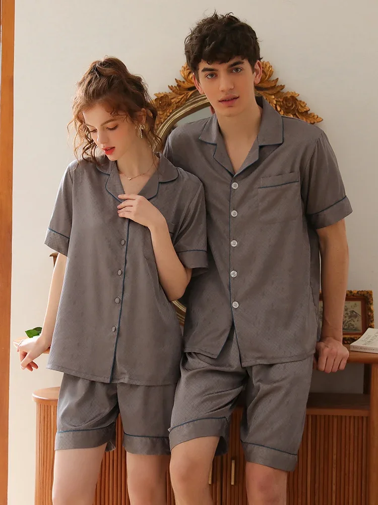 New Silk Pajama Thin Short Sleeve Set with Multi Color Premium Couple Home Clothes
