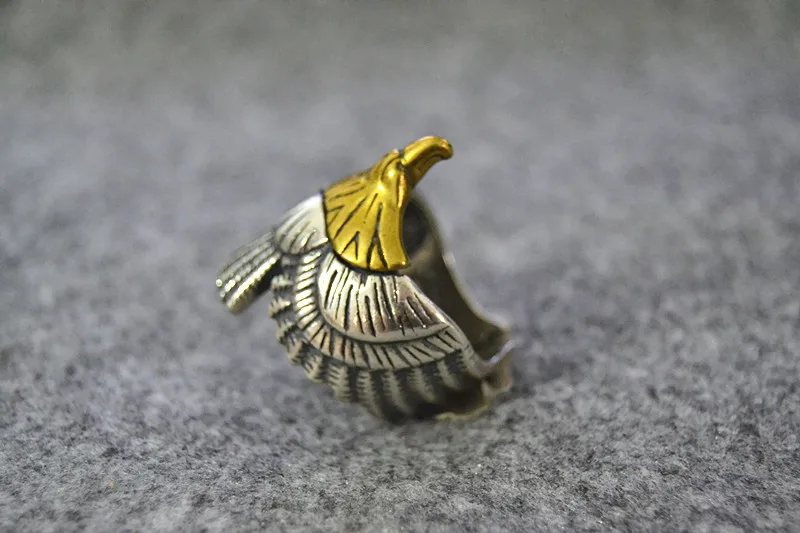 925 sterling silver point gold feather open ring retro distressed handmade live ring