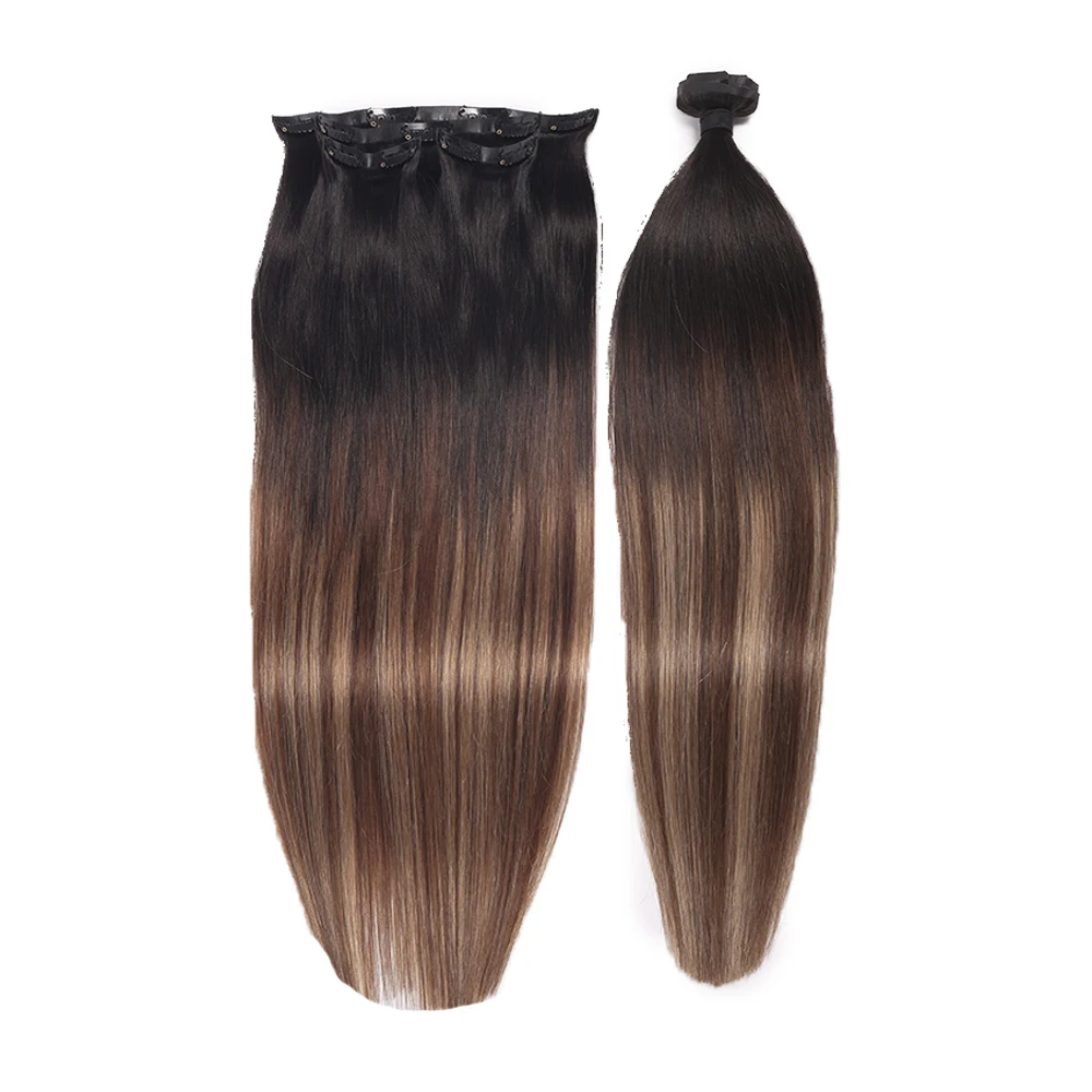 2024 Wholesale Invisible PU Clip In Hair Extension Russian Human Hair Double Drawn Seamless Pu Skin Weft Hair Extensions Clip In