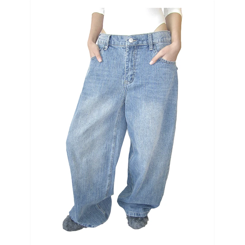 

Spring 2026 American Sle Wide Leg Straight Cut Jeans Women's Loose Fit Waed down Drapey Casual Trousers Comfortable Breat...
