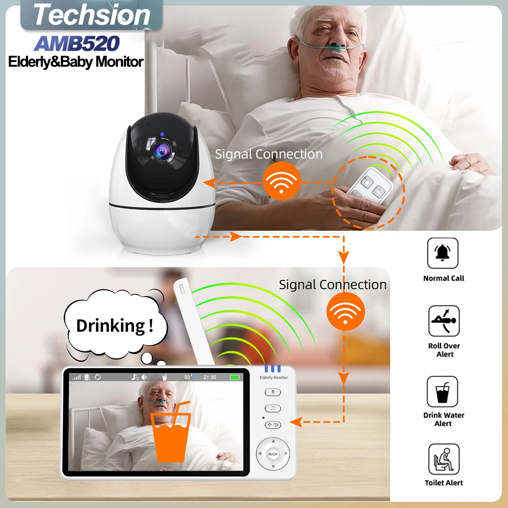 5 Inch Display 2-in-1 Baby Elderly Care Monitor Multifunctional Security Camera Elder Emergency Pager Wireless Surveillance Cam