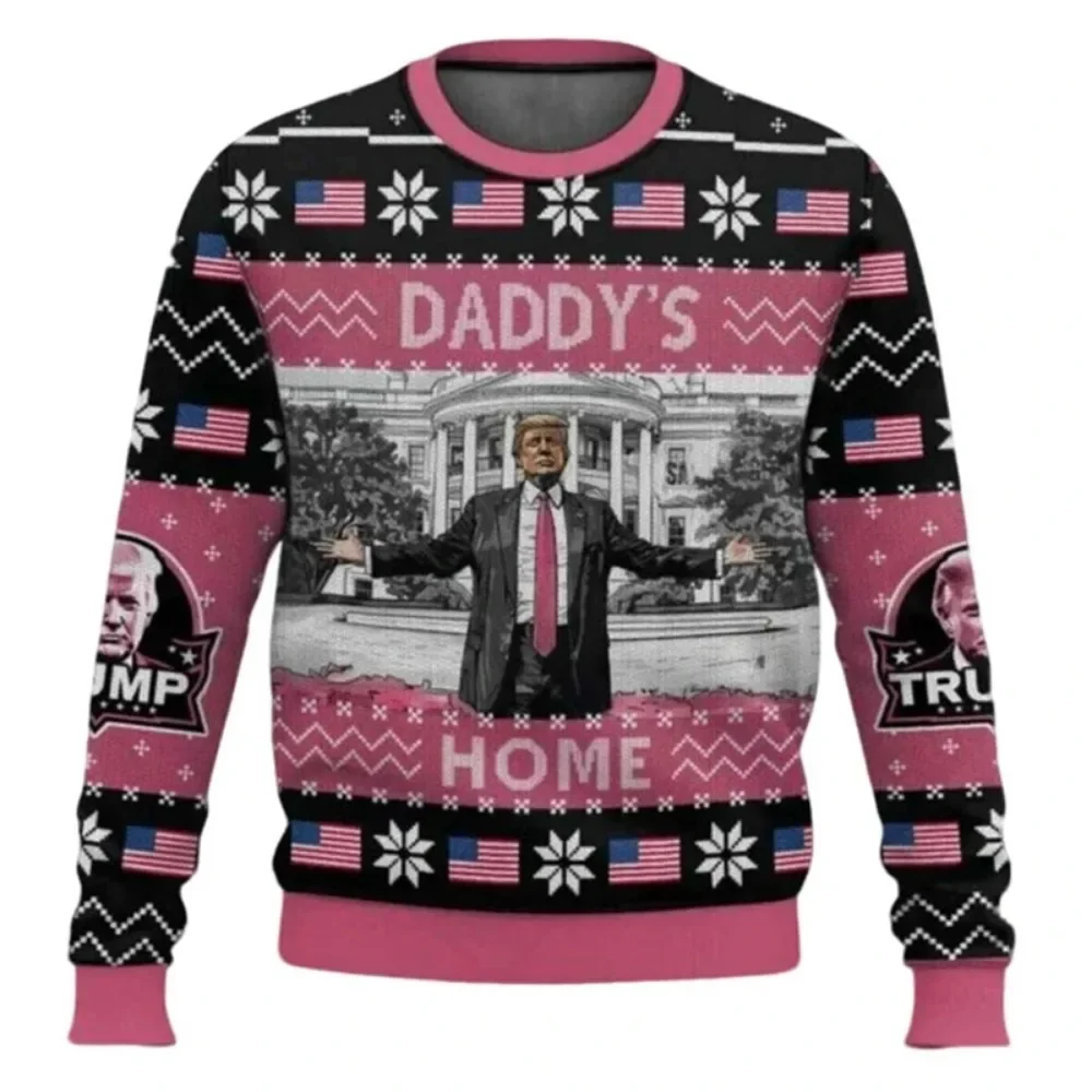 2025 Donald Trump Christmas Ugly Sweater Men Women Crewneck Pullover Top 3d Funny Printed Red Hat Pattern Xmas Fashion Sweaters