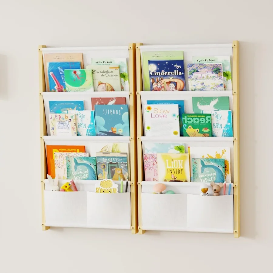 Wood 4-Tier Wall Mounted Bookshelf Floating Book Shelf For RoomsNursery and Classroom Hanging Bookcase Organizer For Books Nurs