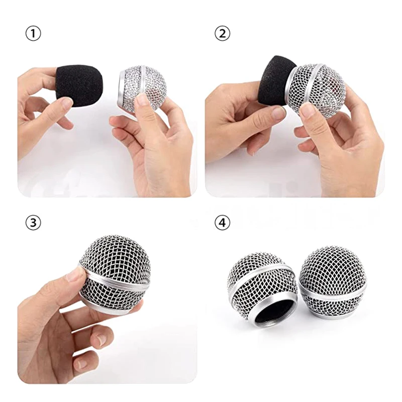 1pc Replacement Steel Mesh Microphone Grill Head Microphone Grille Replacement Head,With Inner Foam Filter to Reduce Wind Breath