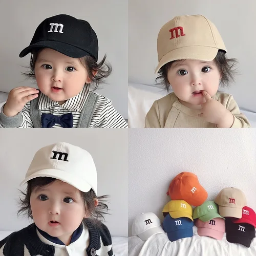 Imagen 2 del producto Gorra de béisbol para niños, sombrero para niños, sombreros transpirables de algodón para bebés encantadores, gorras para niñas y niños, sombrero bordado con letras M para niño