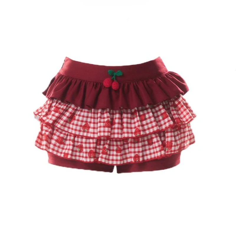 Sweet French Red Checkered Short Skirt Women's Summer Cake Skirt Stunning Slimming Patchwork Plaid Half Dress Girly Kawaii Wear