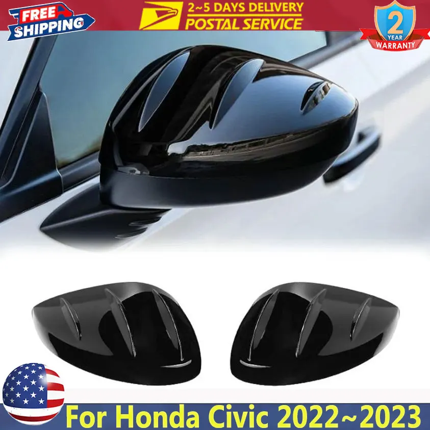 Glossy Black Rearview Mirror Cover Trim Cap For Honda Civic 11th 2022~2023 Exterior Car Rear View Mirror Cap Cover Replacement