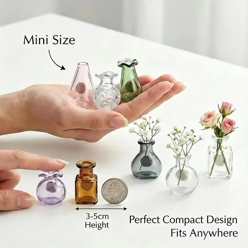 Mini Glass Vase Fridge Magnet Set Strong Magnetic Grip For Kitchen Decor Hold Tiny Plants Flower Decoration Accessory