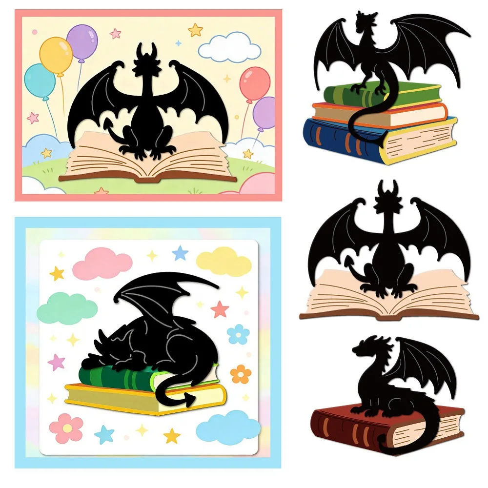 1set Dragon with Book Carbon Steel Cutting Dies Stencils Decorative Embossing Paper Card Dragon 132~153x104~106x0.8mm 2pcs/set