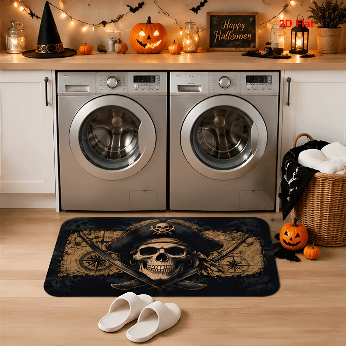 1pc Pirate‑Skull Gothic Print Welcome Doormat, Non‑Slip Floor Mat for Kitchen, Entryway, Bedroom, Bathroom, Indoor Home Decor
