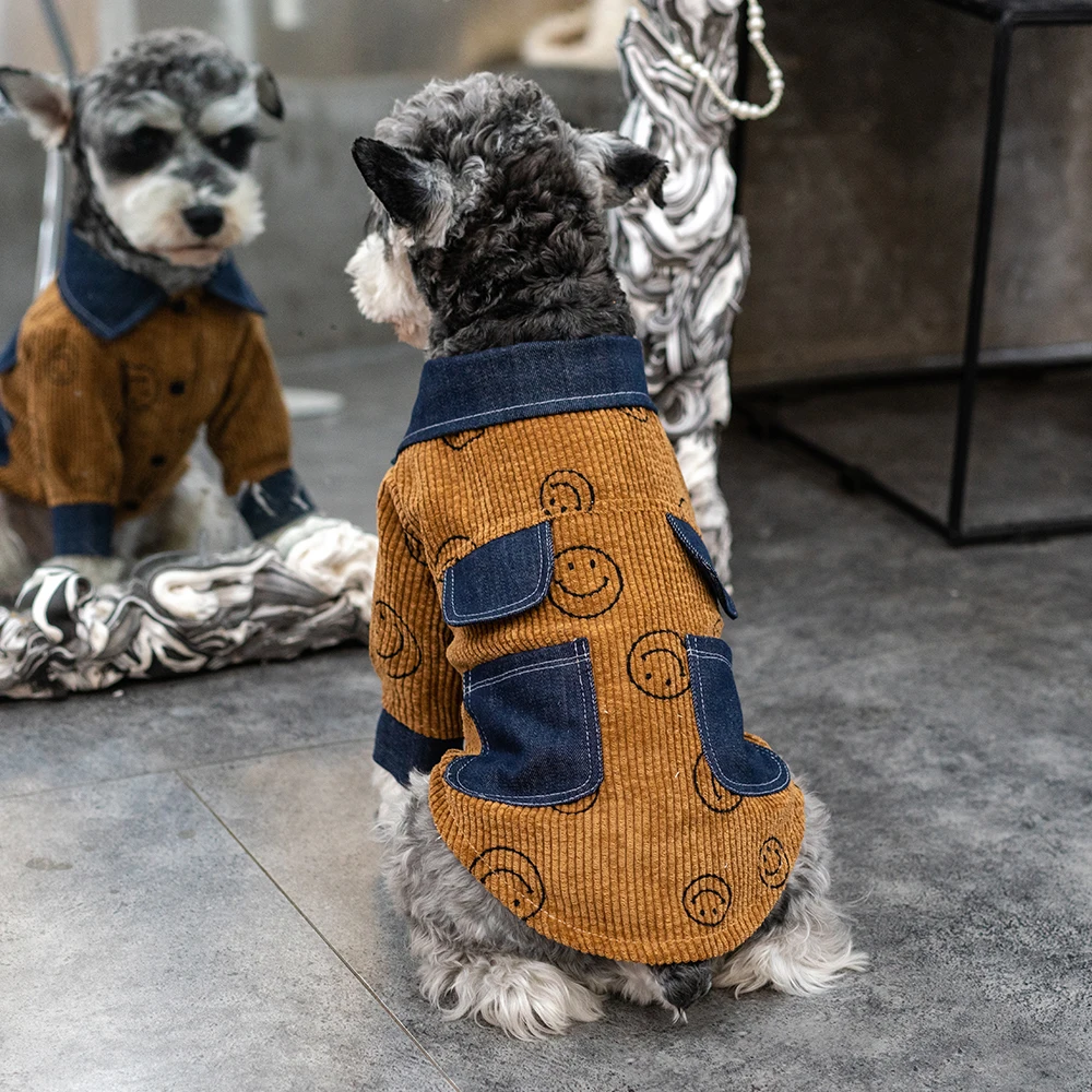 Thin Corduroy Dog Clothes, VIP Pompeii Bear Schnauzer Puppy Pet Shirt, Spring and Autumn Tide