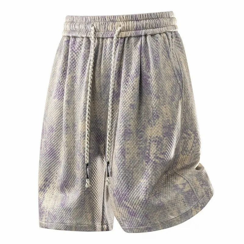 Men New Knit Jacquard Breathable Loose Five Length Casual Bermuda Shorts Trendy Daily Summer Street Pants