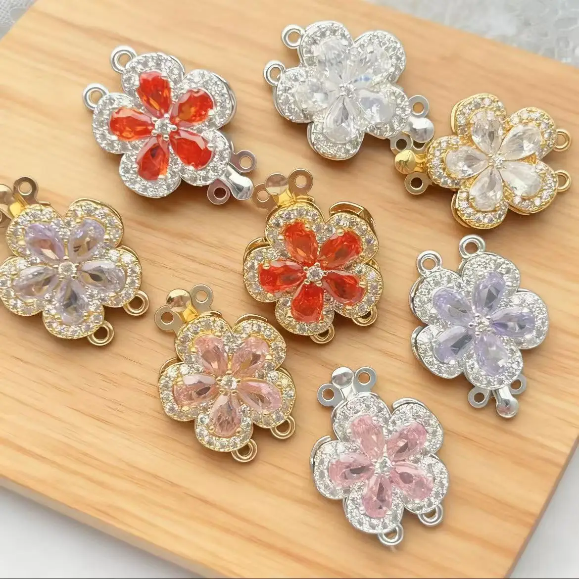 

1 шт. циркониевая застежка-пряжка в форме цветка, двухрядная, для самостоятельного изготовления ожерелий, браслетов, ювелирных изделий, оптом