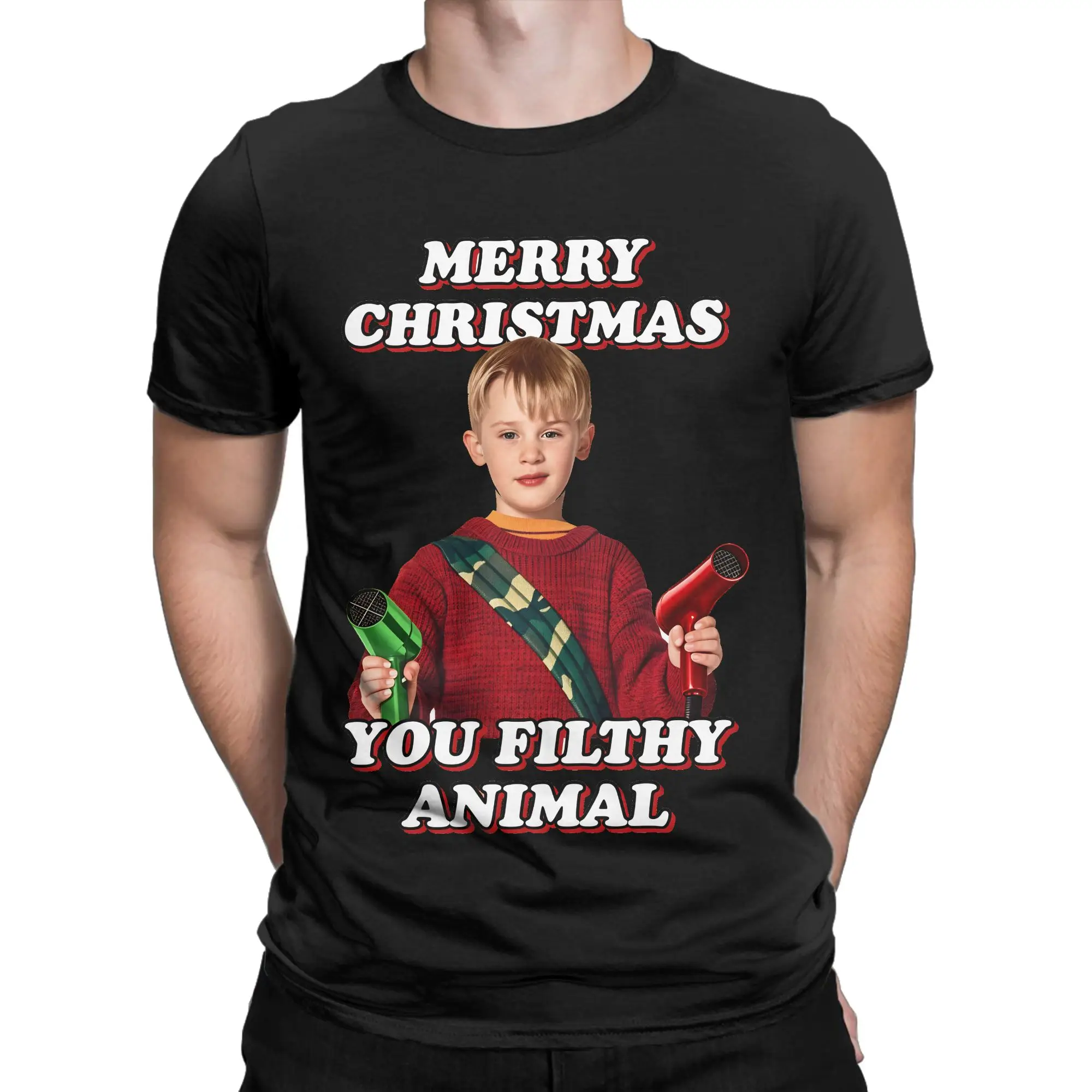 Men's Art Home Alone T Shirt Merry Christmas Cotton Clothing Funny Short Sleeve Round Collar Tees Graphic T-Shirt
