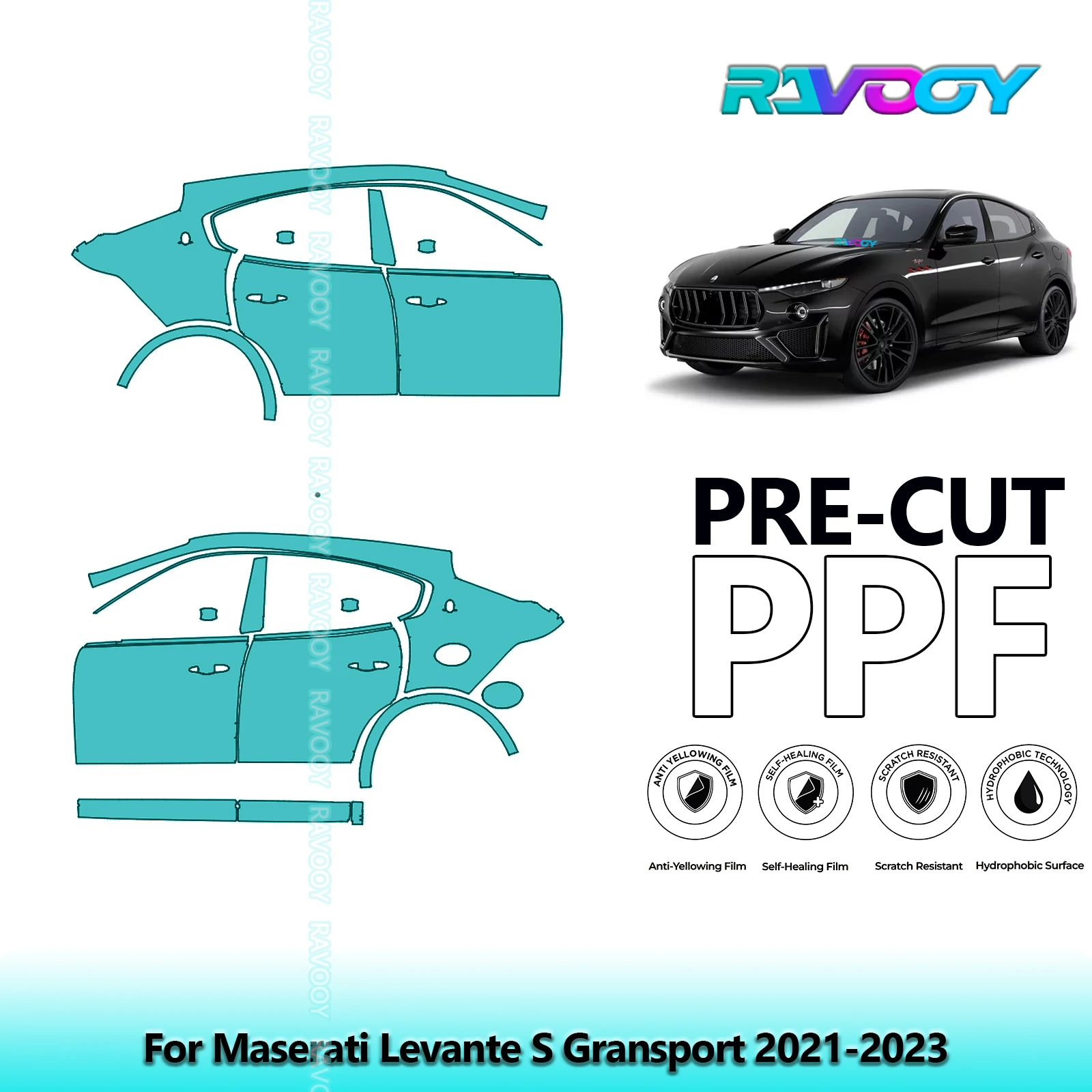 

For Maserati Levante S Gransport 2021-2023 8.5mil Clear Matte Pre-Cut PPF Door & A/B Pillar Kit TPU Paint Protection Film Set