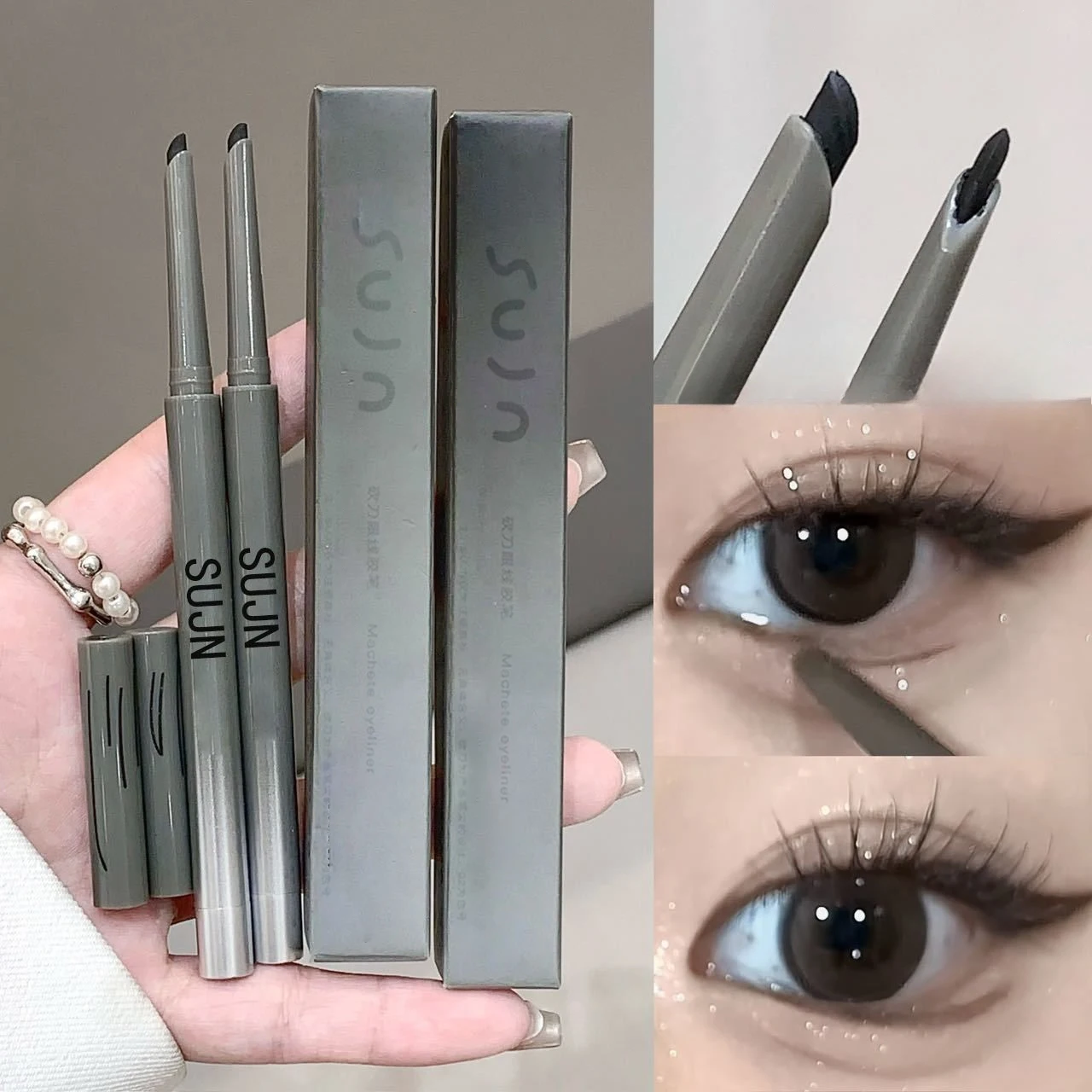 Gebogener Eyeliner-Gel-Stift, seidig, matt, schwarz, rot, wasserfest, langlebig, glatt, leicht zu färben, für Augen-Make-up, Kosmetik – Detail 17