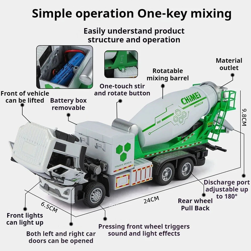 1:32 liga de concreto misturador caminhão recipiente caminhões transporte diecast modelos brinquedos portas carro aberto som luz puxar para trás crianças presentes