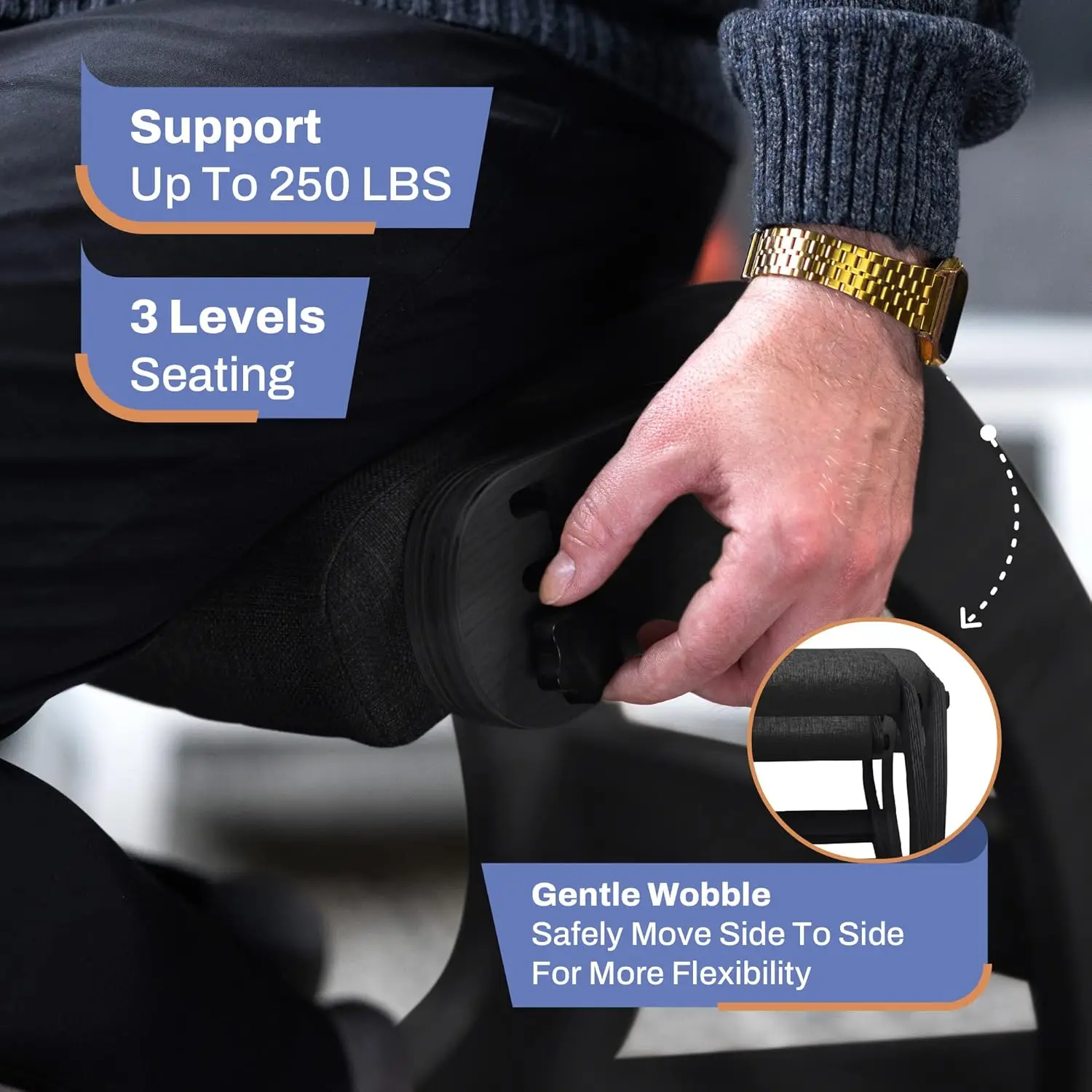 Ergonomic Wooden Kneeling Chair Adjustable Office Stool Rocking Feature Desk Chair for Back Pain Relief Grey Posture Pilates view 6