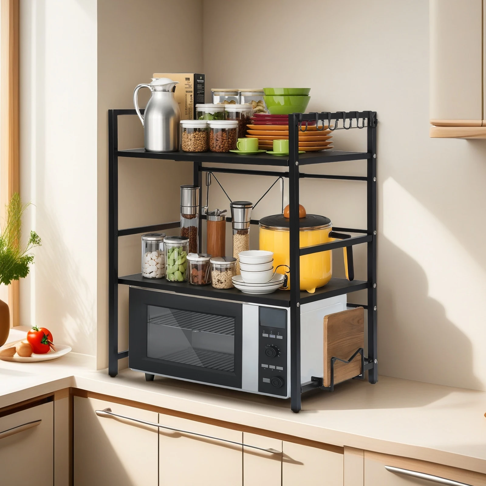 

Двухуровневая подставка для микроволновой печи, износостойкая полка для хранения приправ, органайзер для духовки, полка для кухонной утвари и столовых приборов на столешницу