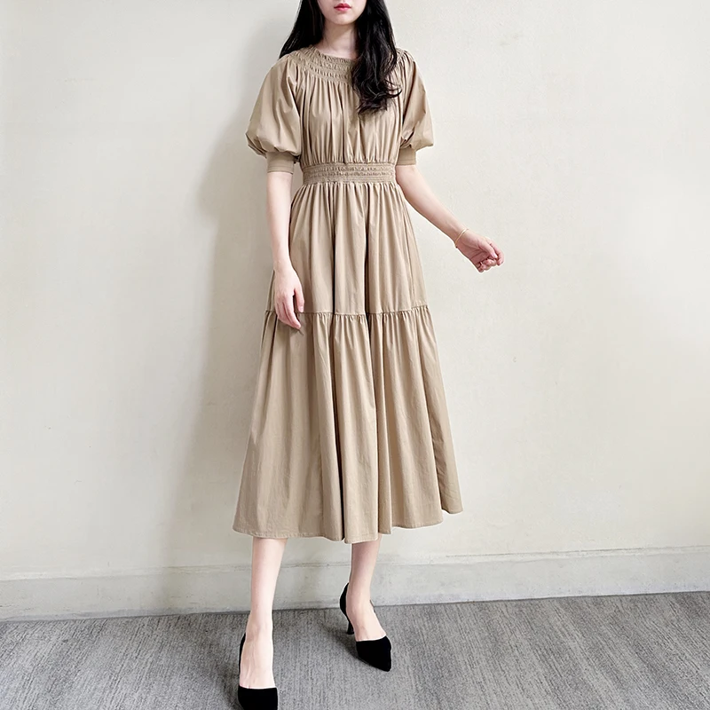 

Khaki /Black Sleeves Layers Midi Dress UK 6-16