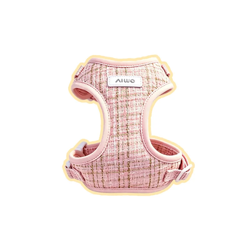 Pink Tweed Dog Harness Vest Classic Elegant Style Adjustable Soft Padded Walking Leash for Small Medium Large Dogs