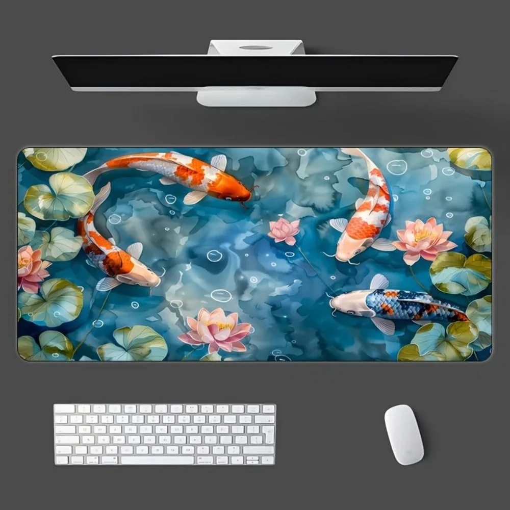 High-quality non-slip mouse pad with an oil painting-style pond and goldfish pattern, educational accessory alfombrillas gaming