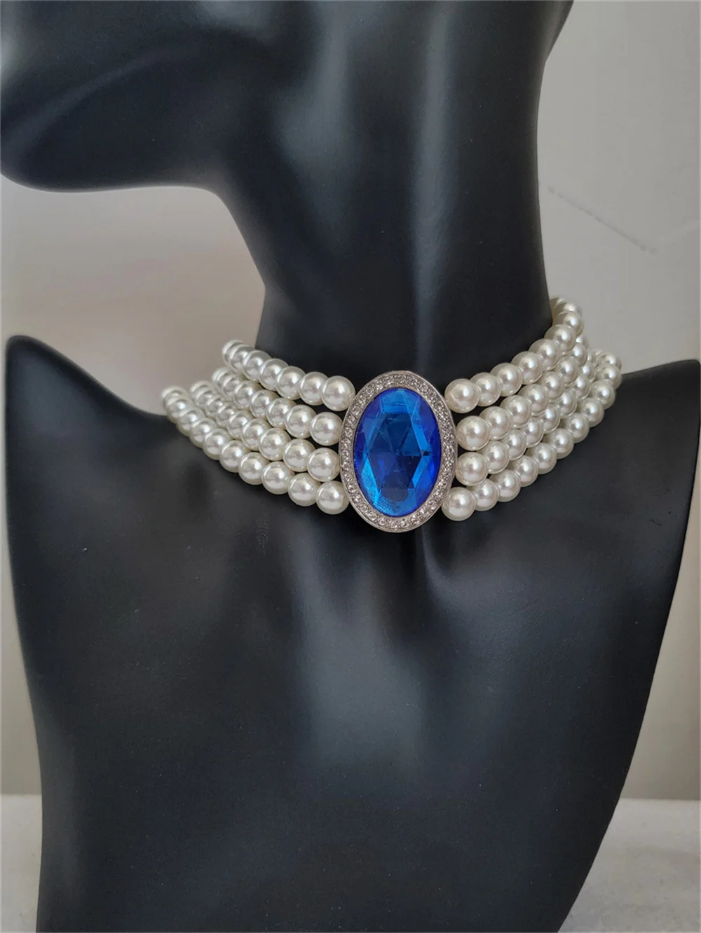 Vintage Double Layered Pearl Choker Necklace Sapphire Pearl Necklace Women Elegant Clavicle Chain Banquet Accessories Gift image 6