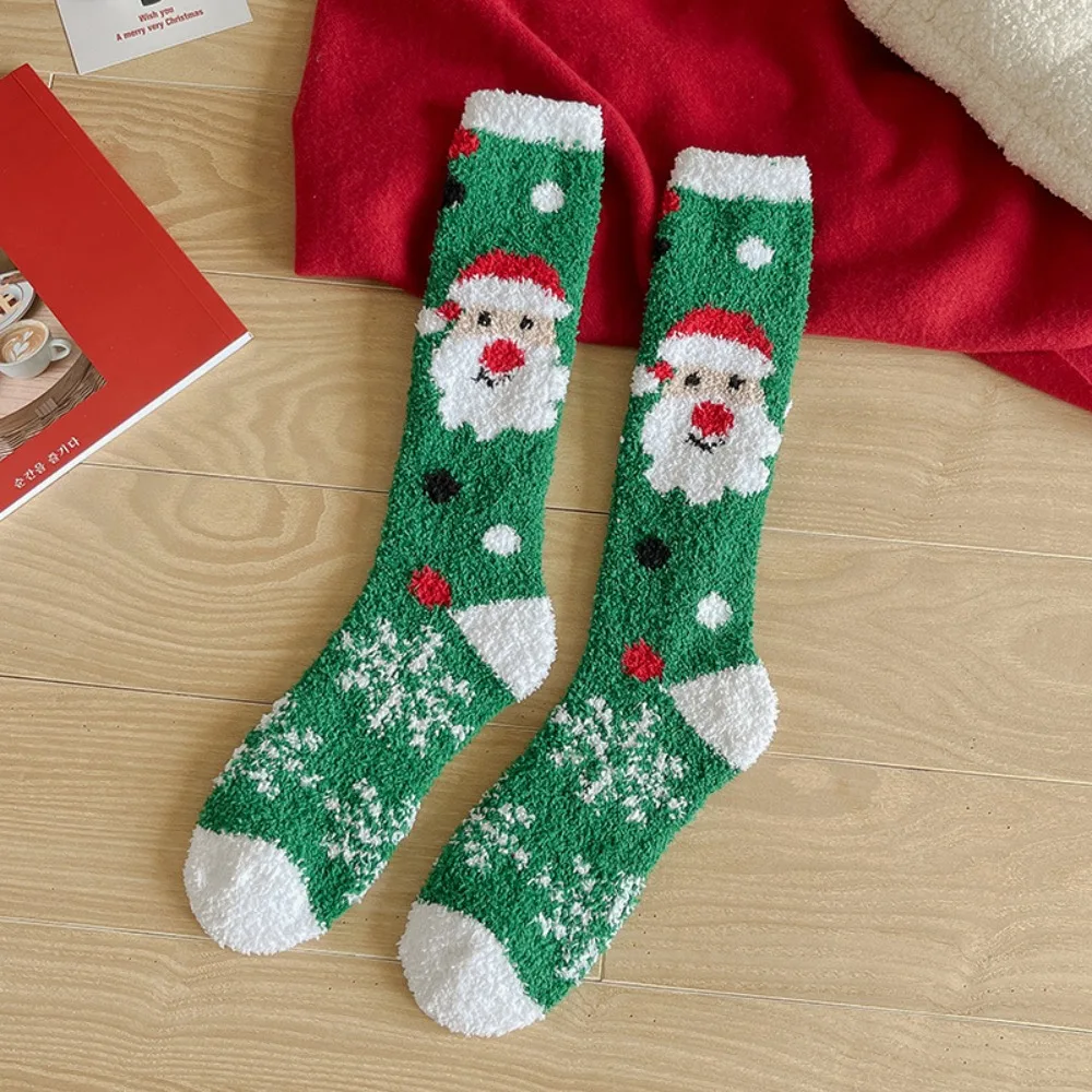 

Thick Calf Socks Christmas Stocking Coral Fleece Long Tube Home Sleep Socks Korean Style Fashion Design Women Hosiery Home Wear
