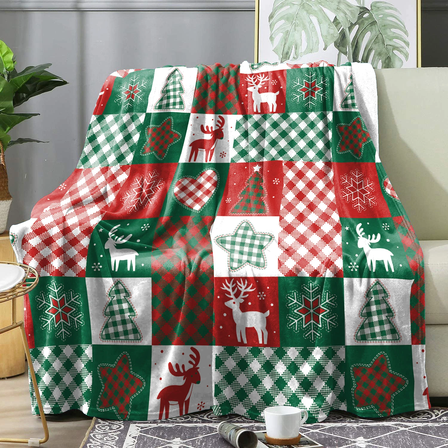 Flannel Christmas Winter Blanket Bedspreads Decor Home Sofa Red and Green Soft Christmas Blankets Bedding Cover Knee Blankets