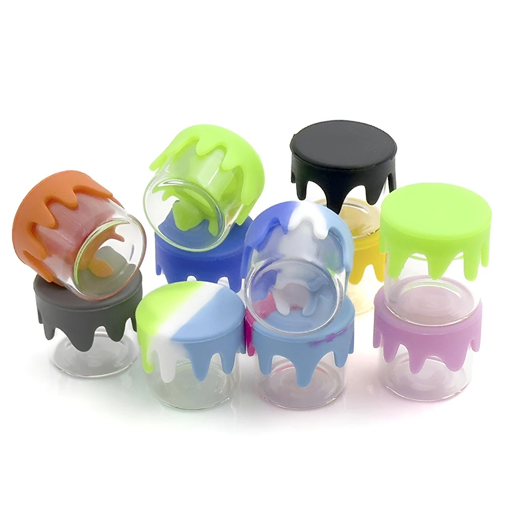 

5PCS 6ml Small Glass Jars with Silicone Lids Kitchen Storage Containers for Wax Oil Spices Salves