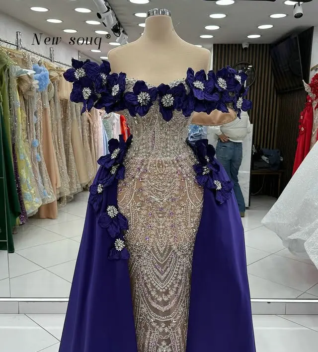 Twee stukken bloemen off-shoulder galajurken 2026 elegante formele kristallen kralen bruiloftsgast feestkleding op maat