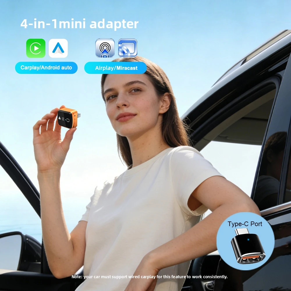 

Умный беспроводной адаптер CarPlay 4 в 1, USB-автоматическое подключение Plug & Play для iPhone, Android Изменение автомобиля Поддержка зеркального экрана