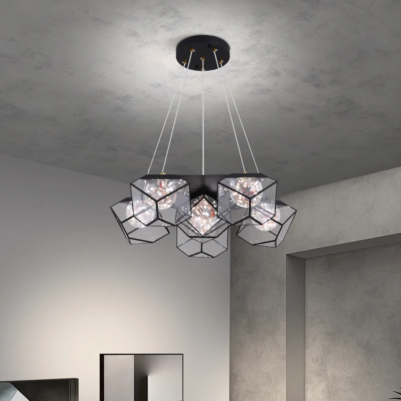 

Nordic Living Room Lamp Rubik's Cube Full Of Stars New Ceiling Lamp Modern Restaurant Light Luxury Bedroom Creative Chandelier