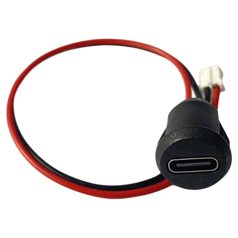Type C 2Pin Round Glued Waterproof Female Connector 10cm 15cm Wire Optional LED for Desk Lamp Electric Bike Car DIY