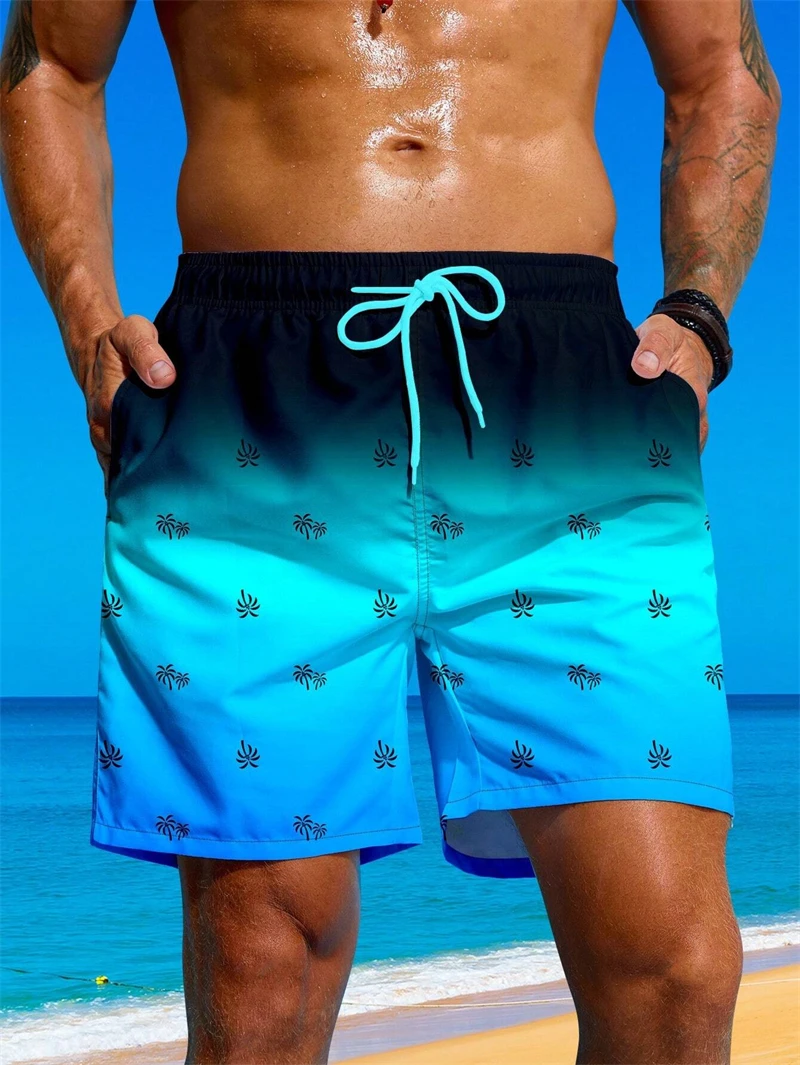 남성용 패션 야자수 그래픽 비치 반바지 여름 트렌디 휴가 3D 프린트 수영복 트렁크 루즈 퀵 드라이 보드 쇼츠