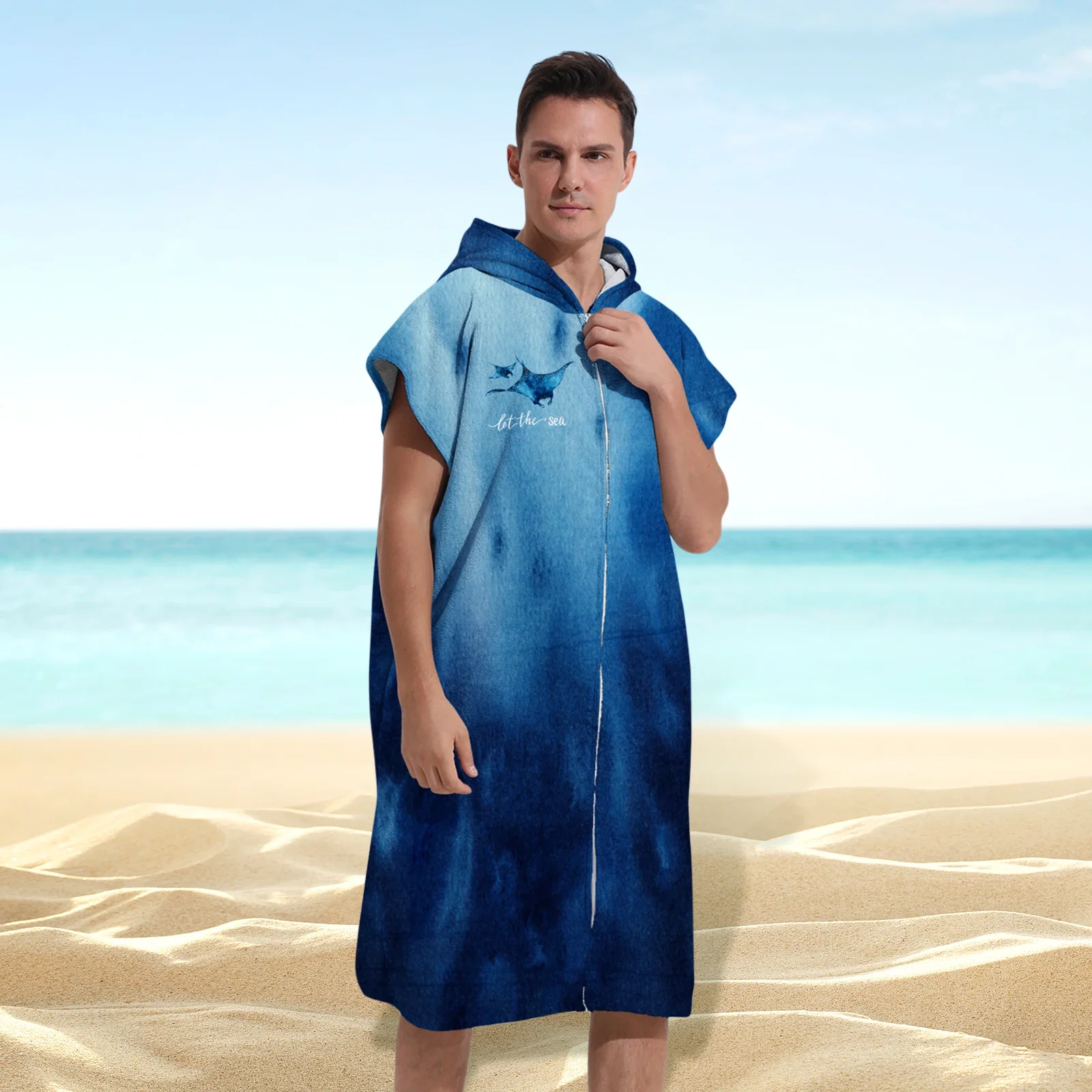 Soft Microfiber Beach Towel Beach Towel Poncho Robe with Hood and Zipper Quick Dry Surf Poncho Portable Swim Towel for Surfing