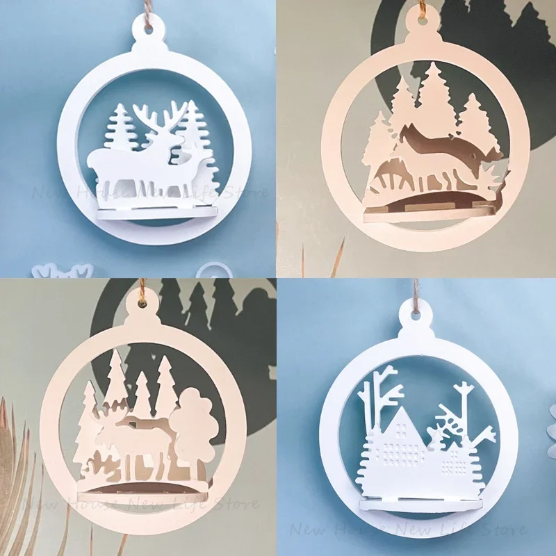 Christmas Ornament Silicone Molds Circle Christmas Tree Pendant Plaster Mold Candle Holder Hanging Wall Decoration Plaster Mold