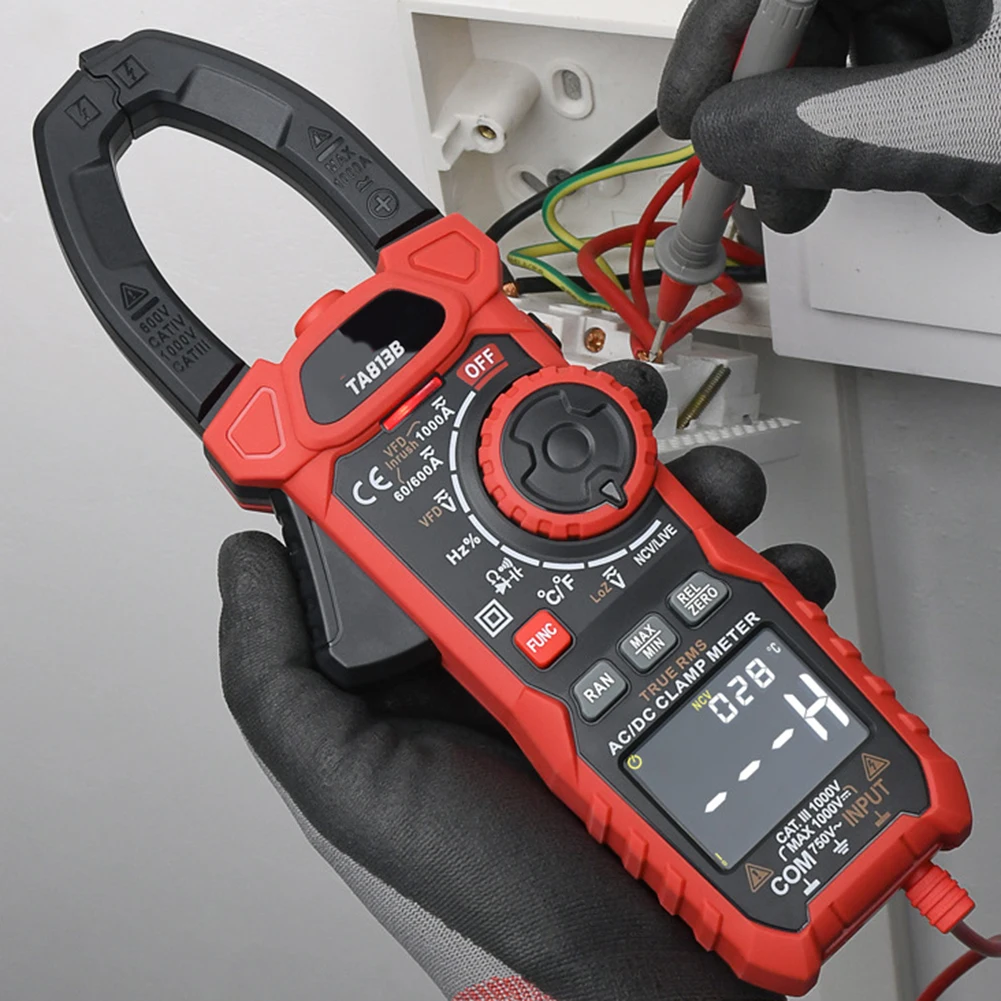 TA813B Digital Clamp Meter 1000A AC DC Current Voltage Resistance Capacitance For Temperature NCV Tester With Backlit Display Fo