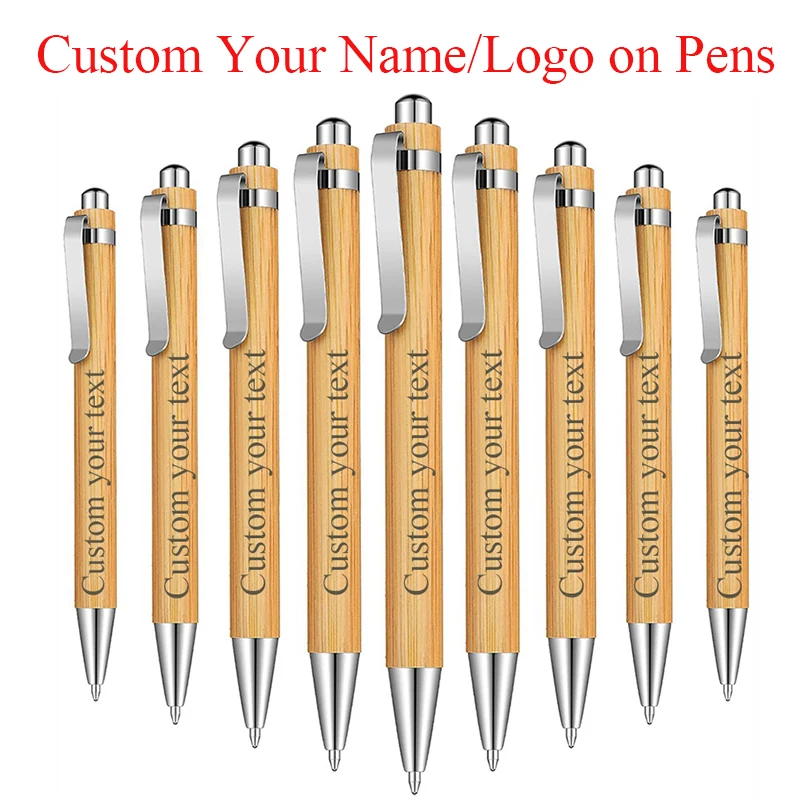 Caneta Esferográfica De Bambu Personalizado, Nome Personalizado, Caneta De Logotipo De Texto, Tinta Preta Escritório Escola Escrita Papelaria, Caneta Assinatura De Negócios