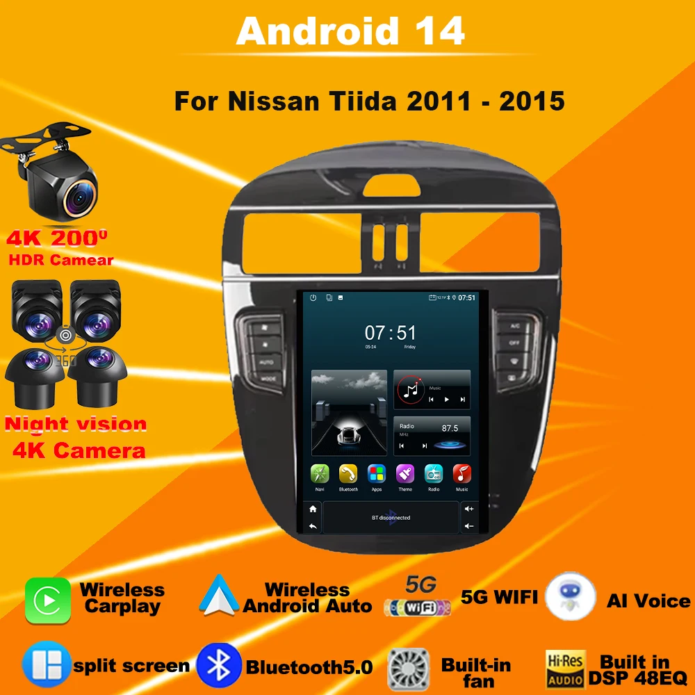 

Android 14 Car Radio For Nissan Tiida 2011 - 2015 Multimedia Video Player Navigation GPS Stereo 9 inch Touch Screen Carplay dvd