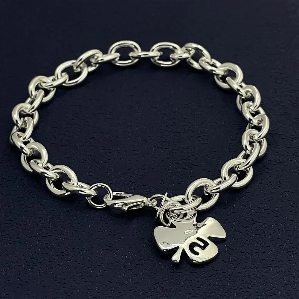 

925 Sterling Silver Four-Leaf Clover Bracelet, Simple Luxury Banquet Wedding Birthday Jewelry Gift For Women Couple
