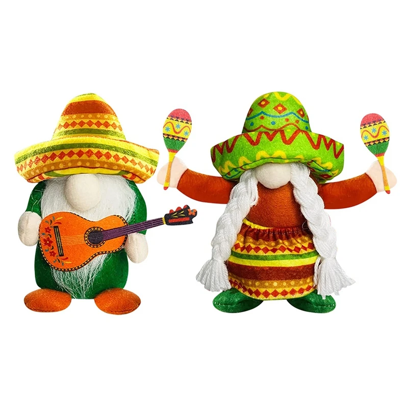 SEWS-2 Pack Fiesta Gnomes For Mexican Taco Tuesday Handmade Mexico Gnome Plush Faceless Doll Decor Summer