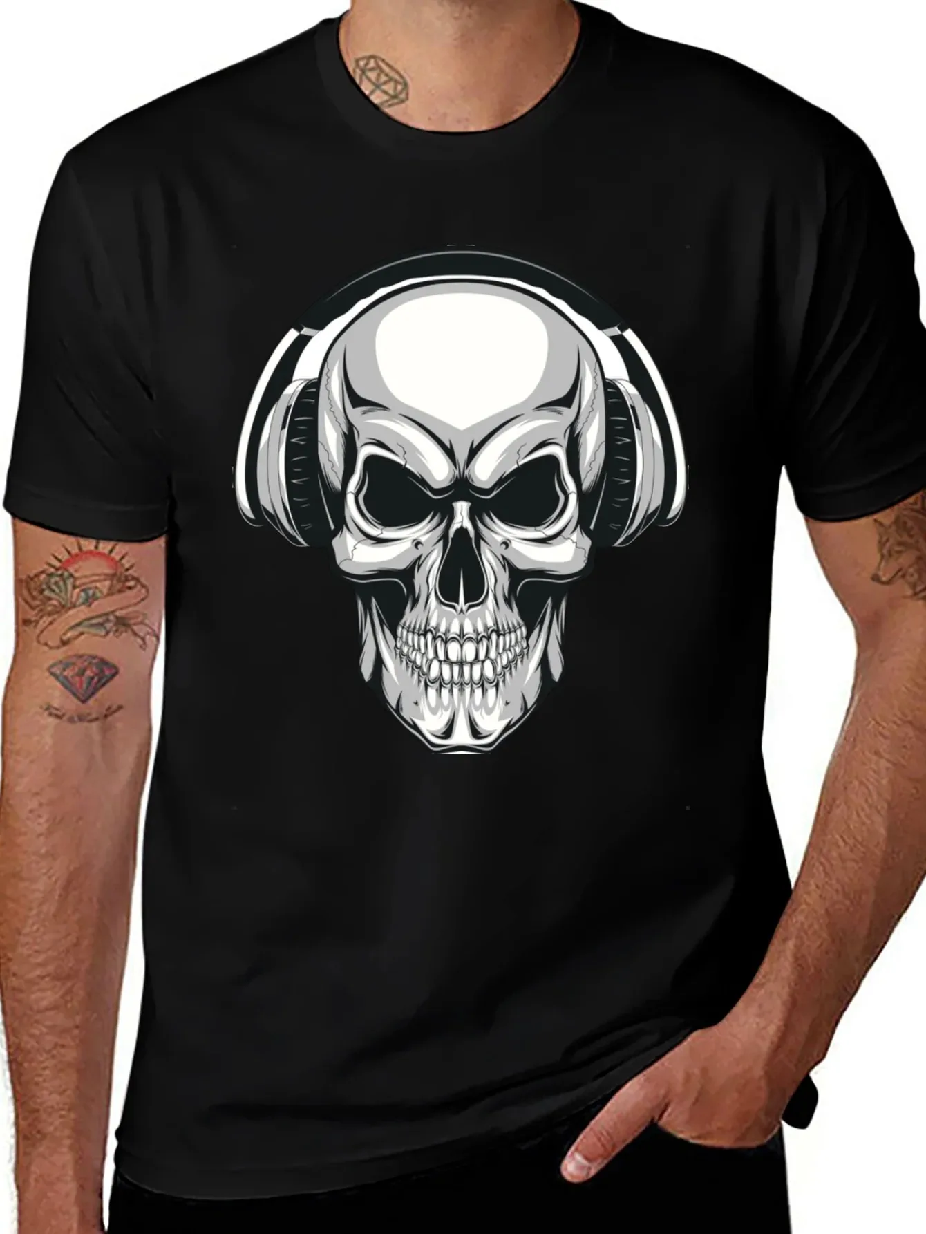 

Skull Headphones Printing Men's T-Shirt Fashion Short Sleeve Cotton Tees Funny Meme Tops Summer Shirt Y2k T-shirt Men Streetwear