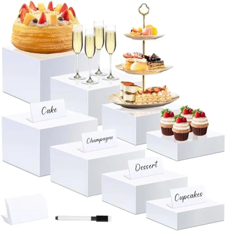 

Set of 8 Acrylic Cube Display Stands with Hollow Bottoms, 4 Sizes for Dessert Table Buffet