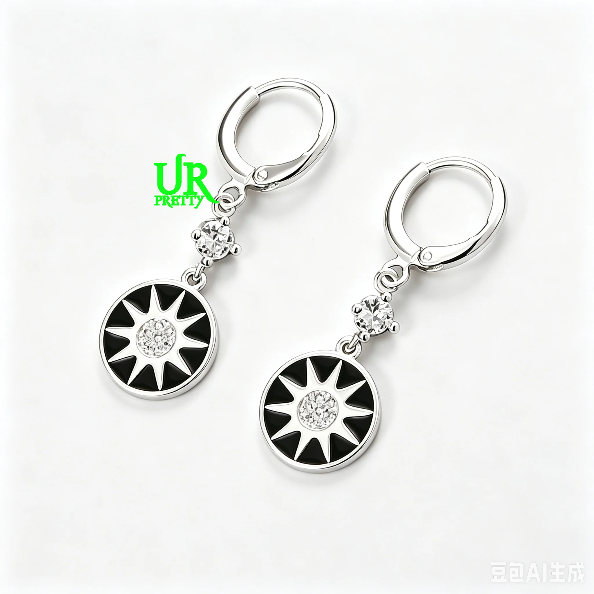 925 Sterling Silver Retro Black Background With Sun Pattern Earrings Women Fashion Gift Party Engagement Wedding Charm Jewelry