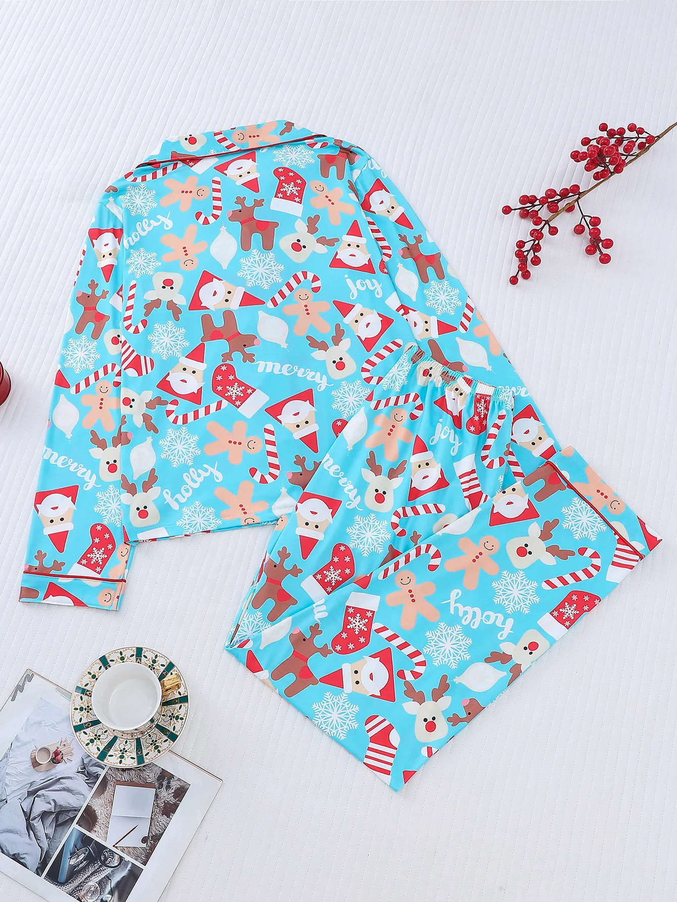 Santa Claus Print Women Pajamas Autumn Long Sleeves Tops Pants Casual Christmas Party Home Clothes Ladies Nightgown Sleepwear