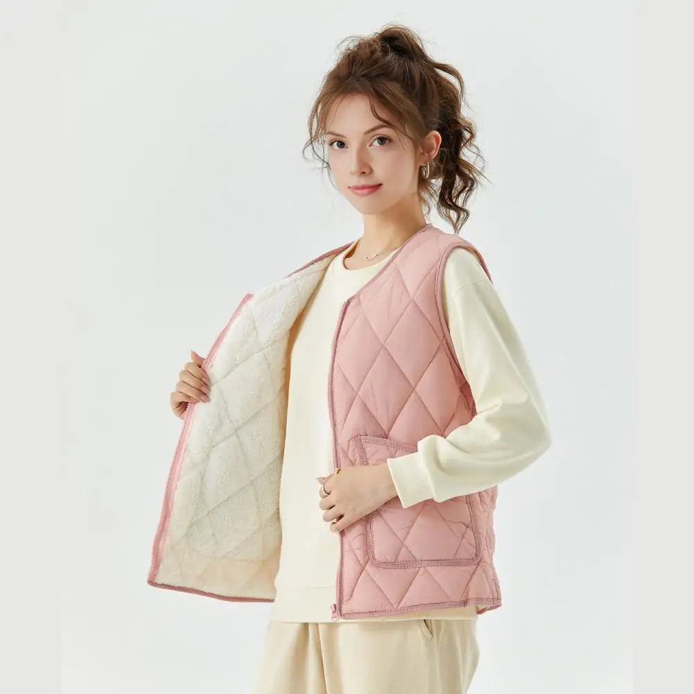 Women Fleece Vest Polyester Vest for Women Women's Quilted Fleece Lined Vest with Pockets Casual Sleeveless Warm Outerwear